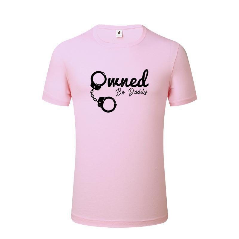 House Of Dasein Owned By Daddy Shirt Bdsm Ddlg Submissive T-Shirts For Fantasy And Fetish Use - Pink - S