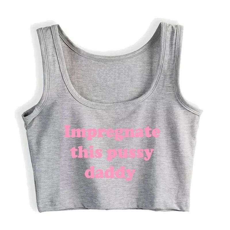 House Of Dasein Impregnate This Pussy Daddy Design Sugar Baby Slim Crop Top Erotic Clothing - Light Grey - Xxl