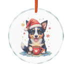 Story Nest Books Border Collie Puppy In Santa Hat Crystal Glass Ornament | Christmas Hot Cocoa Dog Lovers Gift