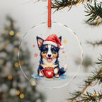 Story Nest Books Border Collie Puppy In Santa Hat Crystal Glass Ornament | Christmas Hot Cocoa Dog Lovers Gift