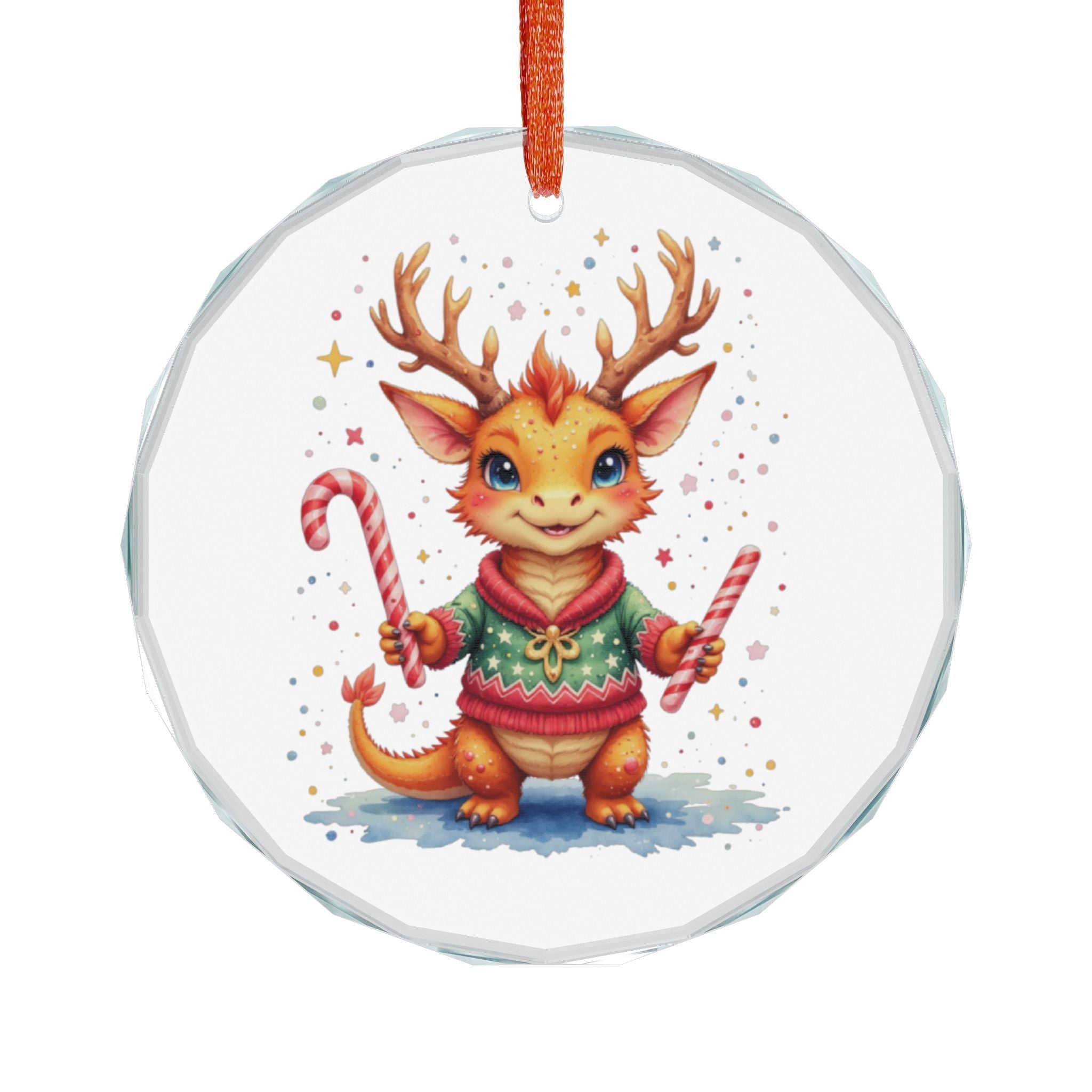 Story Nest Books Cute Reindeer Dragon Holding Candy Canes Crystal Glass Ornament Christmas Tree Decoration Kawaii Holiday