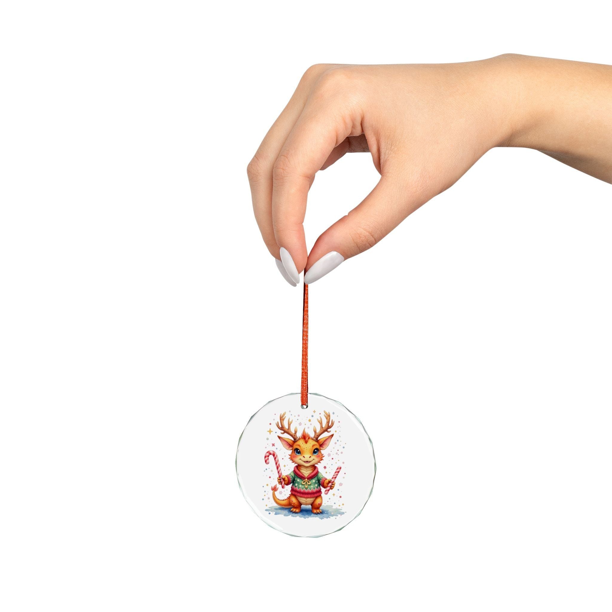 Story Nest Books Cute Reindeer Dragon Holding Candy Canes Crystal Glass Ornament Christmas Tree Decoration Kawaii Holiday
