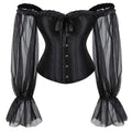 House Of Dasein Ruffled Gothic Corselet Top With Puff Sleeves And Lace-Up Boning Transparent Satin Overbust Corset For Women 4Xl - 4Xl
