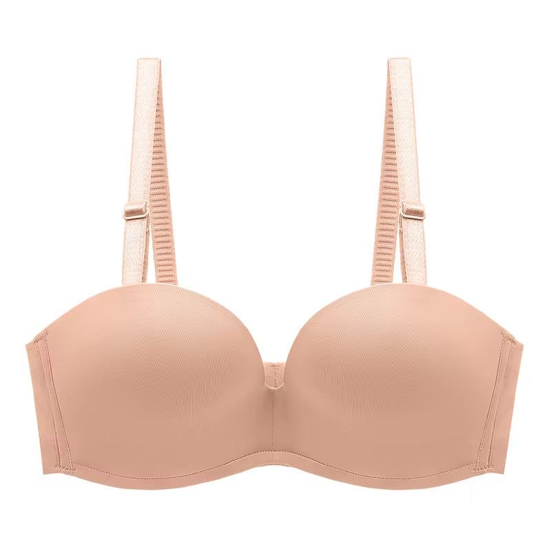 House Of Dasein Summer Smooth Anti-Slip Seamless Gathered Sexy Comfortable Daily Plus Size Single Bra - Apricot - 85D