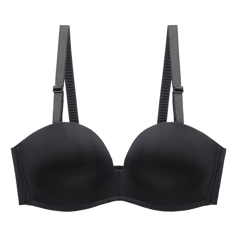 House Of Dasein Summer Smooth Anti-Slip Seamless Gathered Sexy Comfortable Daily Plus Size Single Bra - Black - 75C