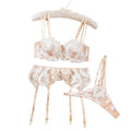 Sexy Floral Embroidered Bra Set - Hollow Out Transparent Lingerie For Women - White - M