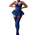 House Of Dasein Retro Pure Temptation Sexy Deep V Neck Lace Trim One Piece Dress Lingerie - Royal Blue - Xxl