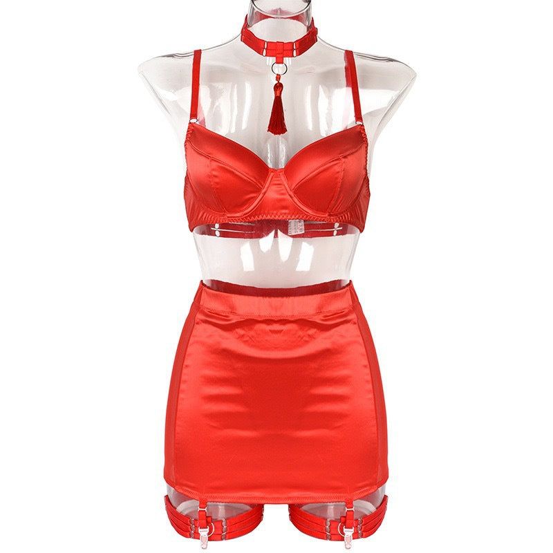 House Of Dasein Christmas Day Uniform Neck Hanging Tassel Split Style Lingerie - Red (Without Gloves) - L