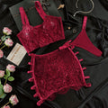 House Of Dasein High Elastic Lace Underwear Seductive 3D Tailored Slim Elegant Fashion Essential Lingerie Set - Wine Red - M