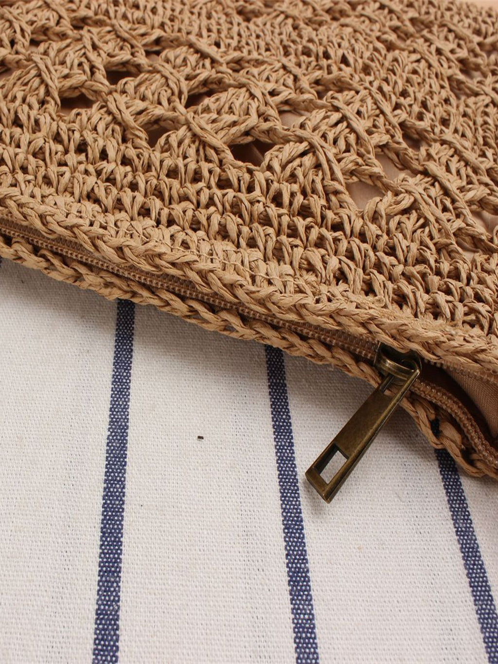 Hollow Woven Summer Beach Bag - Handmade Paper Rope Crossbody Tote for Vacation - Lightweight Crochet Shoulder Bag - Camel