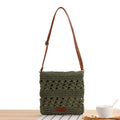 Hollow Woven Summer Beach Bag - Handmade Paper Rope Crossbody Tote for Vacation - Lightweight Crochet Shoulder Bag - Olive