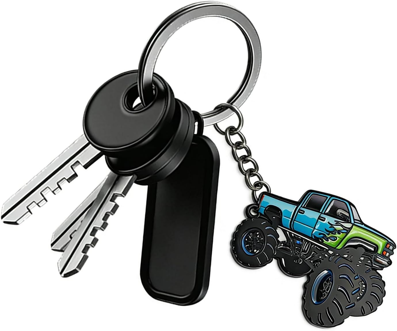 4 Wheeler Off-road Keychain, Cool Flame Pattern Decorative Ring, Anti-rust Lightweight Key Holder, for Men (Black)