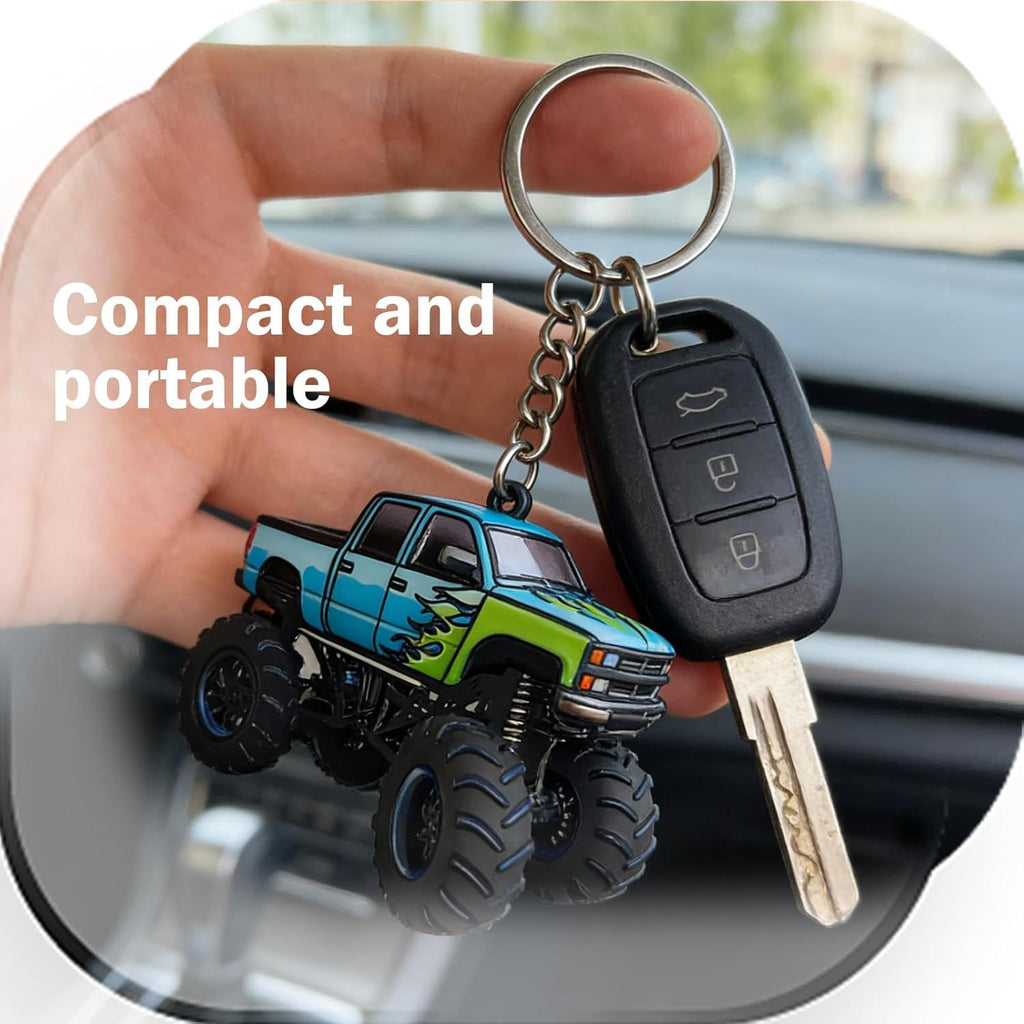 4 Wheeler Off-road Keychain, Cool Flame Pattern Decorative Ring, Anti-rust Lightweight Key Holder, for Men (Black)