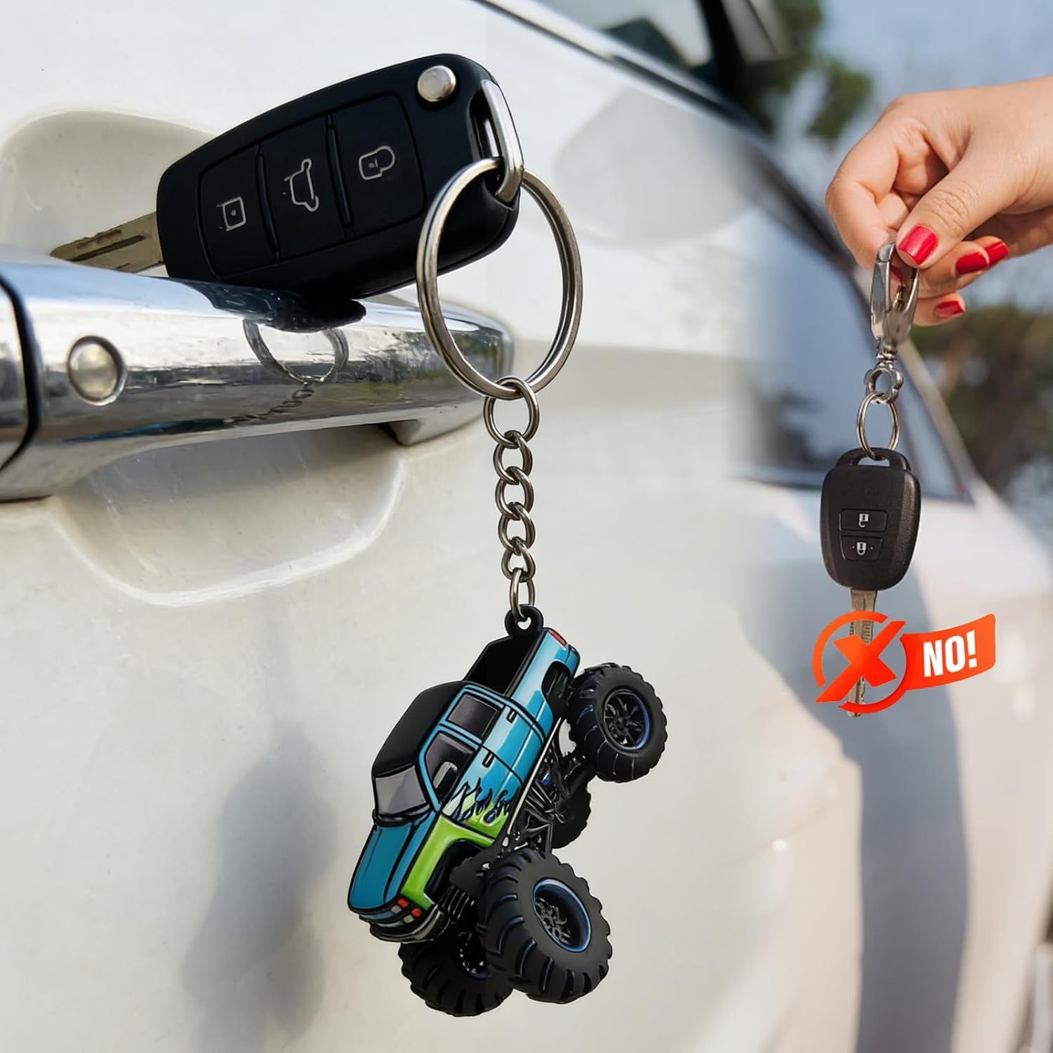 4 Wheeler Off-road Keychain, Cool Flame Pattern Decorative Ring, Anti-rust Lightweight Key Holder, for Men (Black)