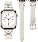 Slim Leather Band Compatible with Apple Watch Bands for Women 40mm 38mm 41mm 42mm 44mm 45mm 46mm, Top Grain Leather Band with DC-shaped Buckle for iWatch Band Series 11 10 9 8 7 6 5 4 3 2 1 SE