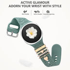 Flower Engraved Bands Compatible with Samsung Galaxy Watch 8 Band 40mm 44mm/Galaxy Watch 8 Classic 46mm, Soft Silicone Replacement Strap with Fancy Decorative Charms Accessories for Women