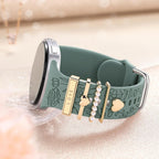 Flower Engraved Bands Compatible with Samsung Galaxy Watch 8 Band 40mm 44mm/Galaxy Watch 8 Classic 46mm, Soft Silicone Replacement Strap with Fancy Decorative Charms Accessories for Women