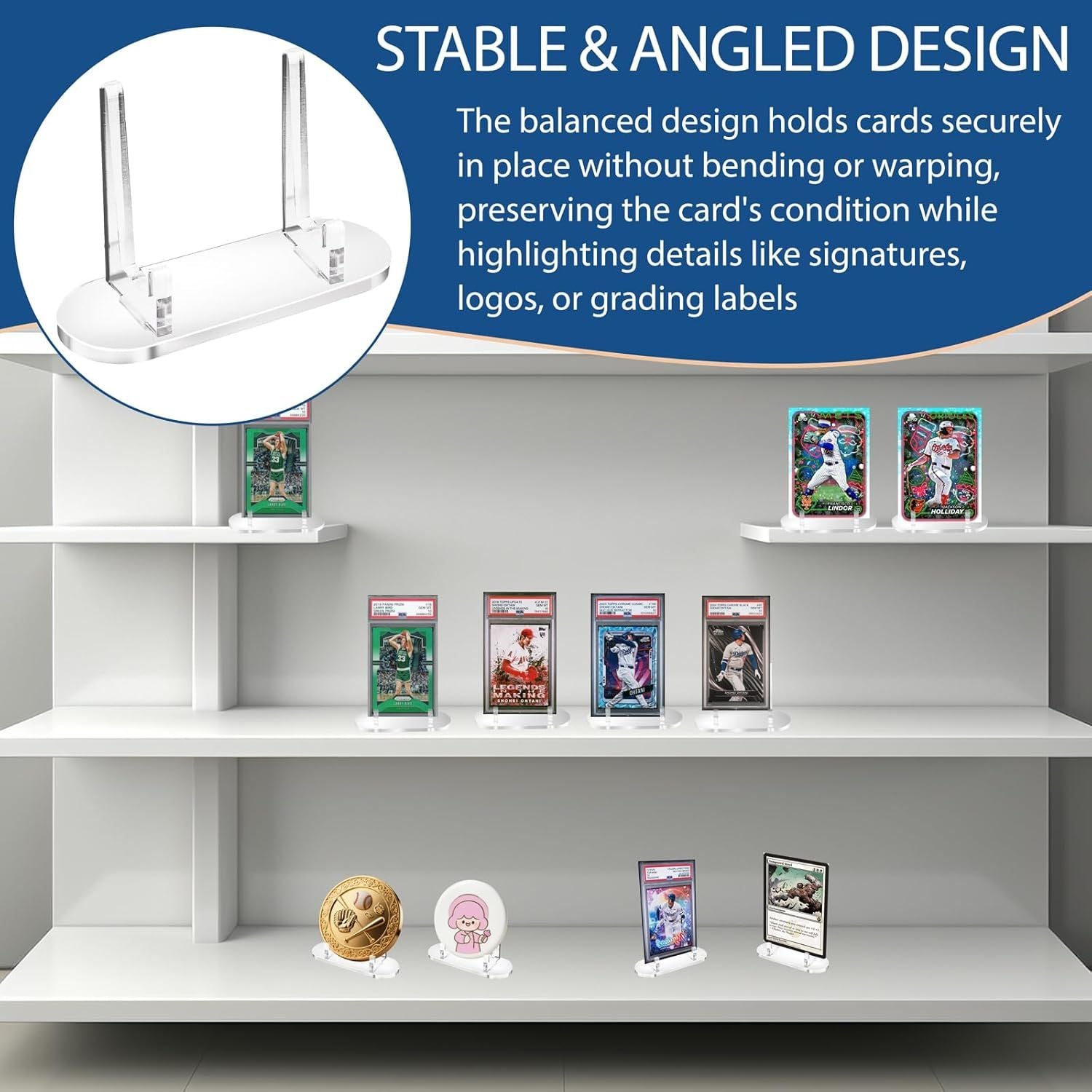 12 Pcs Trading Card Display Stand Clear Acrylic Baseball Card Display Picture Holder Stands for PSA Graded Cards, Ideal for Sports Cards, Trade Shows (Cards Not Included)