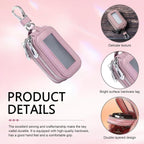 Car Key Fob Case, Double-layer Remote Key Storage Bag with Zipper Closure and Lanyard, for Men Women (Pink)