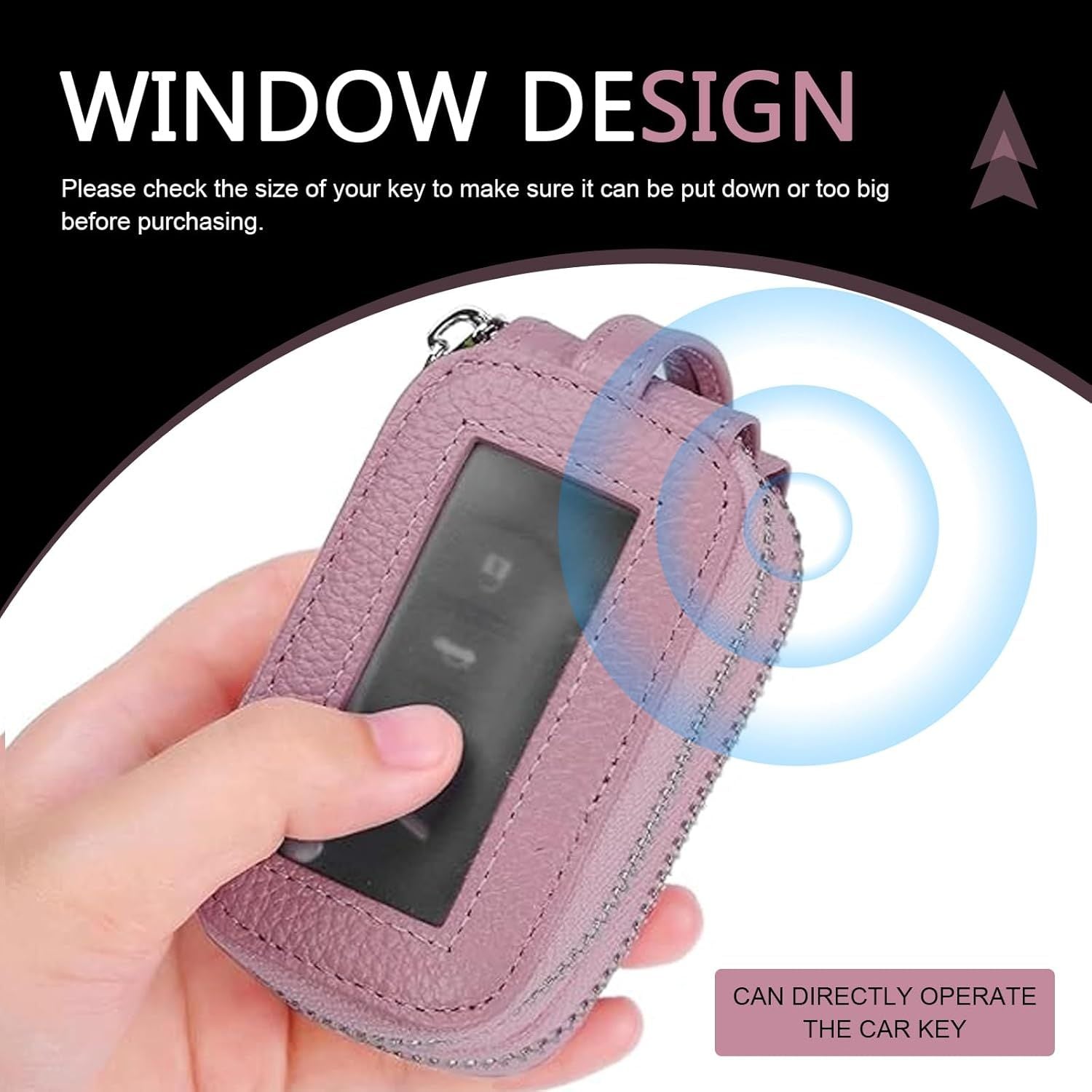 Car Key Fob Case, Double-layer Remote Key Storage Bag with Zipper Closure and Lanyard, for Men Women (Pink)