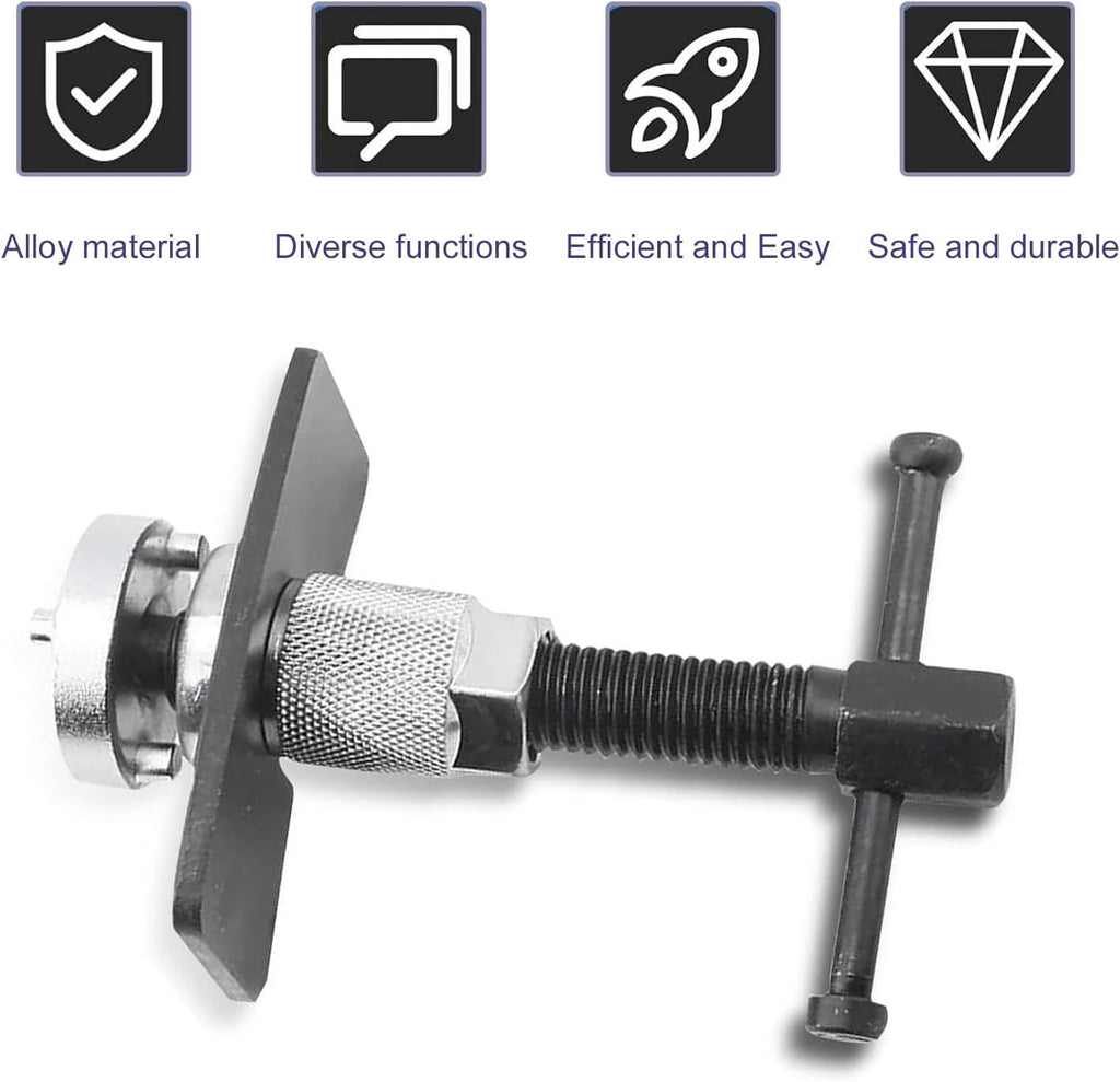 Car Brake Pad Replacement Tool, Disc Brake Caliper Compression Tool Kit, Anti-rust Piston Rewind Device with 2 Adapters and C-shaped Plate, Universal Repair Accessory for Cars (Silver)