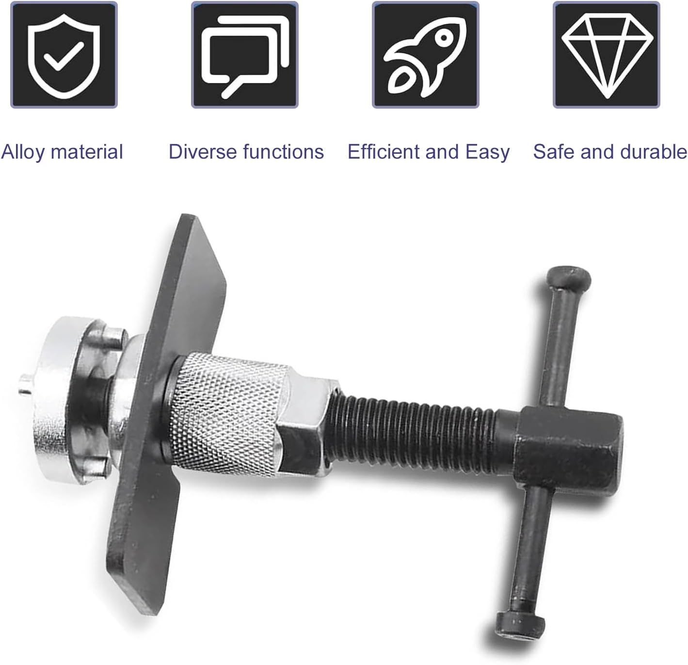 Car Brake Pad Replacement Tool, Disc Brake Caliper Compression Tool Kit, Anti-rust Piston Rewind Device with 2 Adapters and C-shaped Plate, Universal Repair Accessory for Cars (Silver)