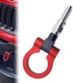 Car Front Bumper Tow Hook, Screw-on European Threaded Racing Style D-ring, Alloy Anti-rust Trailer Recovery Towing Hook, Modification Accessory for Most Car Truck SUV (Red)