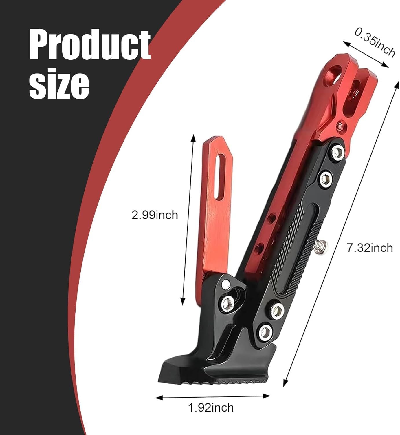 Motorcycle Kickstand, Anti-slip Height Adjustable Side Stand, Cool Anti-rust Modified Parking Foot Support, Universal Exterior Accessory for Scooter E-bike Motorbike Motocross (Red)