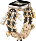 Gold Band Compatible with Apple Watch Bands for Women 40mm 42mm 38mm 41mm 44mm 45mm 46mm, Metal Double Chain Link Design Bracelet Replacement for iWatch Series 11 10 9 8 7 6 5 4 3 2 1(No Case)
