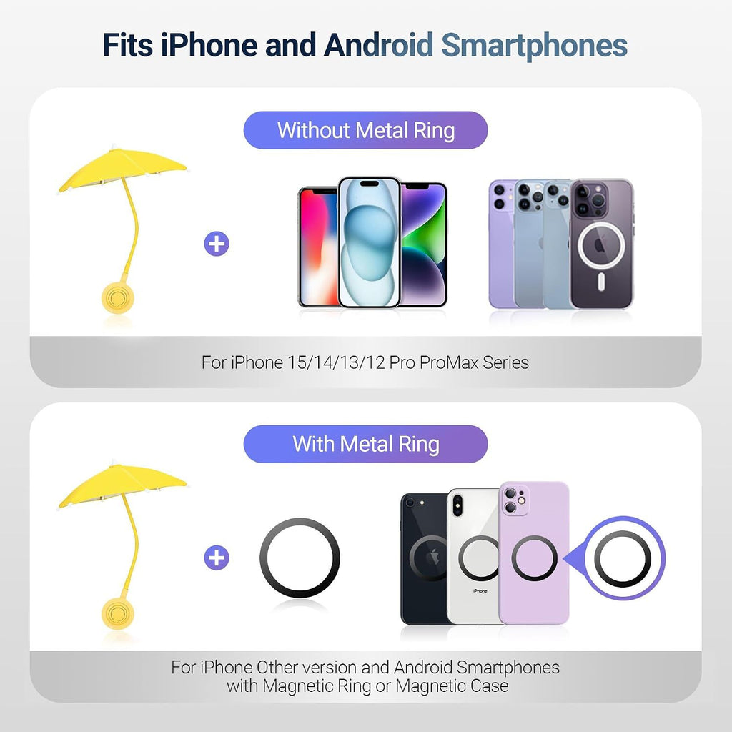 Pink+ Yellow：Magnetic Cell Phone Umbrella for Sun,Outdoor Phone Sun Shade Shield
