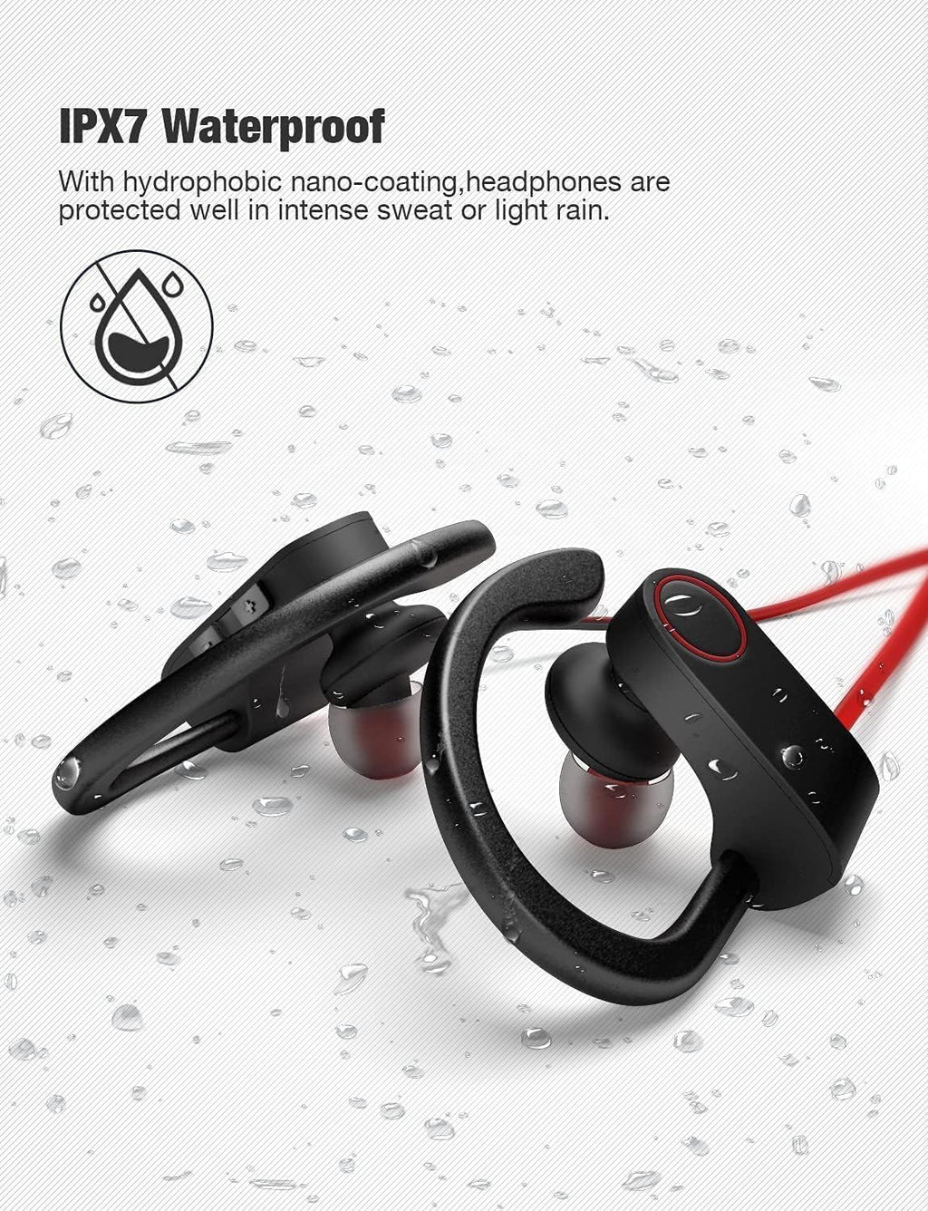 LFS Bluetooth Headphones, Wireless Earbuds IPX7 Waterproof Sports Earphones with Mic HD Stereo Sweatproof in-Ear Earbuds Gym Running Workout 15 Hour Battery Sound Isolation Headsets