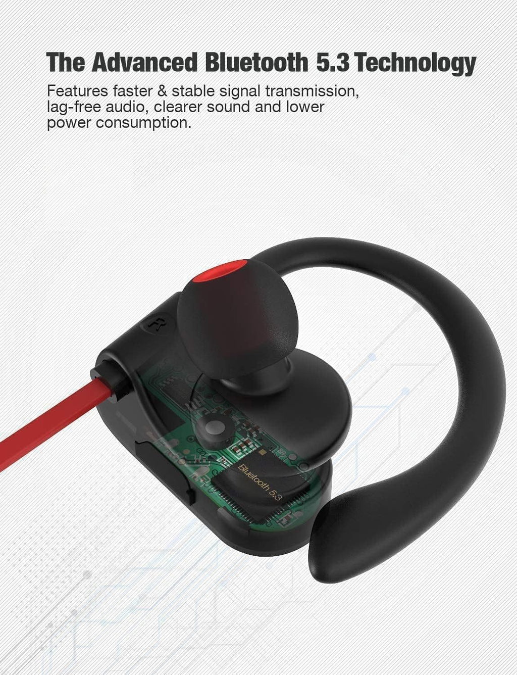 LFS Bluetooth Headphones, Wireless Earbuds IPX7 Waterproof Sports Earphones with Mic HD Stereo Sweatproof in-Ear Earbuds Gym Running Workout 15 Hour Battery Sound Isolation Headsets