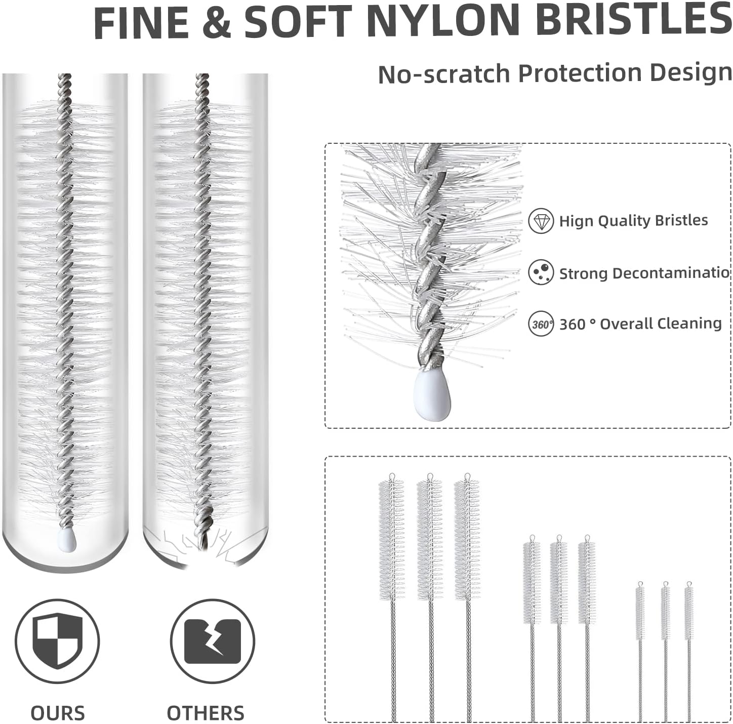 9-Piece Straw Cleaner Brush Kit - for Stanley Mug 40, 30, 20 oz, (3-Size) Extra Long Pipe Cleaners, Straw Cleaning Brush for Tumbler, Sippy Cup, Bottle and Tube