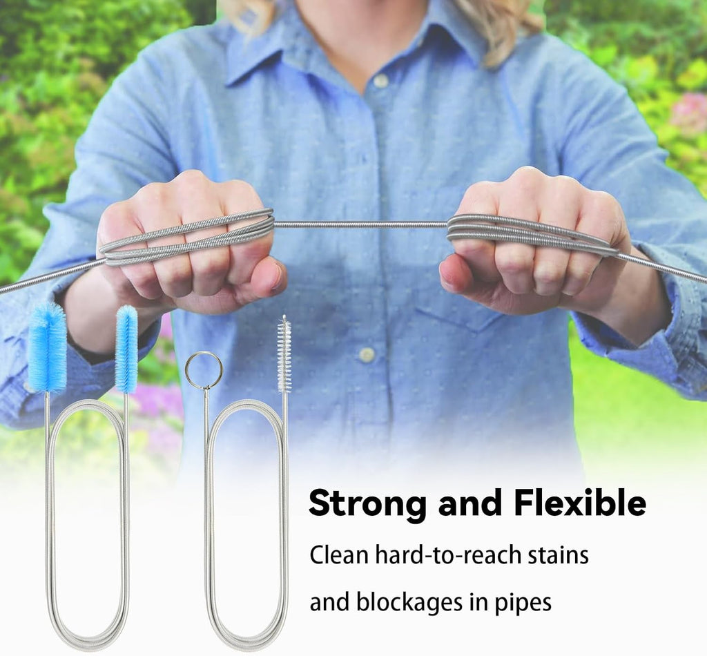 Flexible Drain Brush, 66 Inch Lg Double Ended Hose Pipe and 58 Inch Tube Cleaning Brush and 2 Pack 8 Inch Straw Cleaner Brush