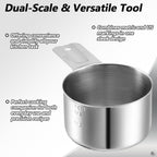 Xindojuz 1 Cup Single Stainless Steel Measuring Cup, Etched Inner Scale Metal Measure Scoop for Cooking Baking, Laundry Detergent, Wet and Dry Ingredients, Dishwasher Safe (240 ml, 8 oz)