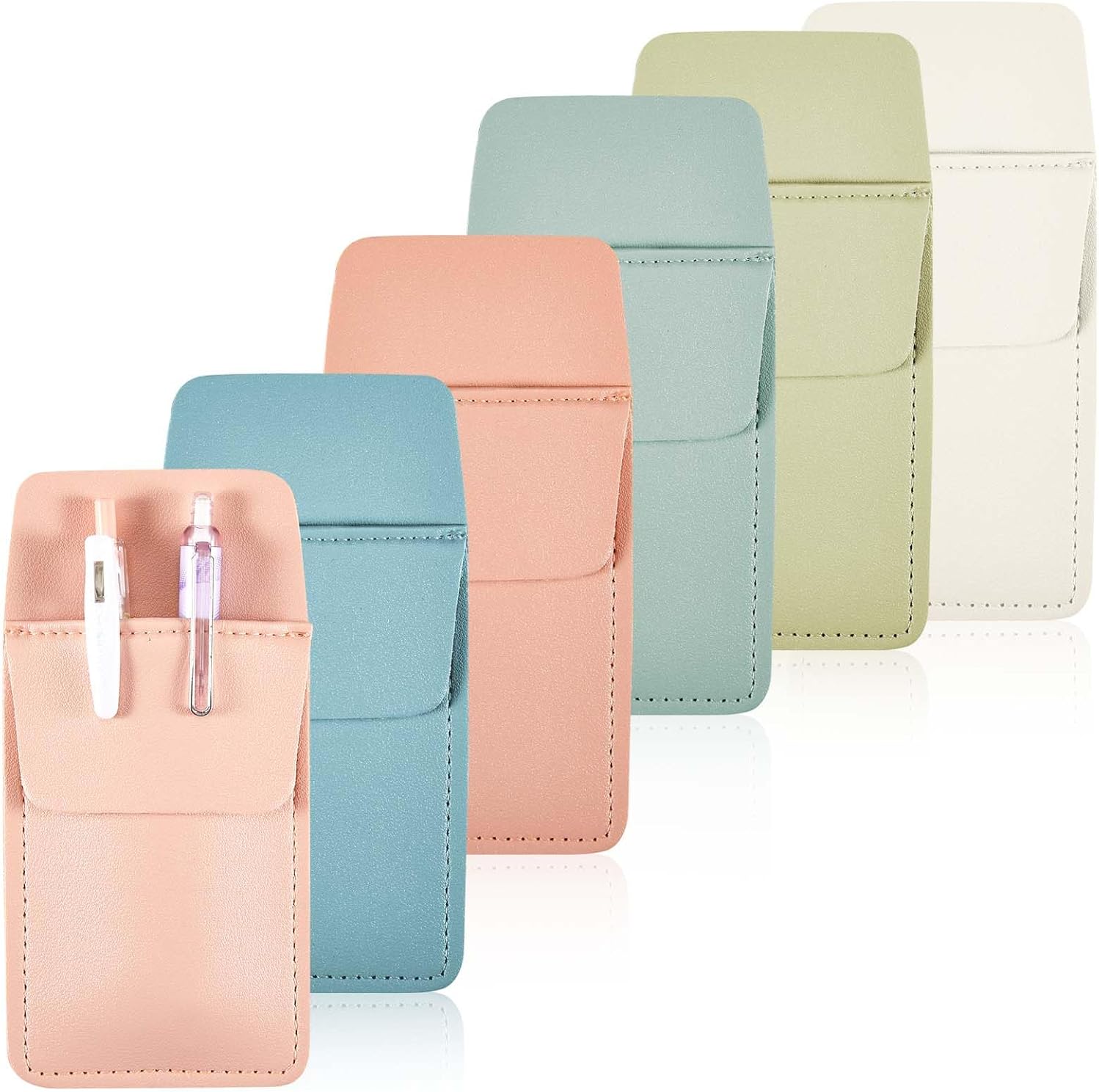 6 Pcs Pocket Protector for Men Women Faux Leather Pen Holder Pouch Multipurpose Pocket Saver Pencil Holder for Shirts, Pants, Lab Coats, Nurses Day Gift Hospital Office, 6 Colors