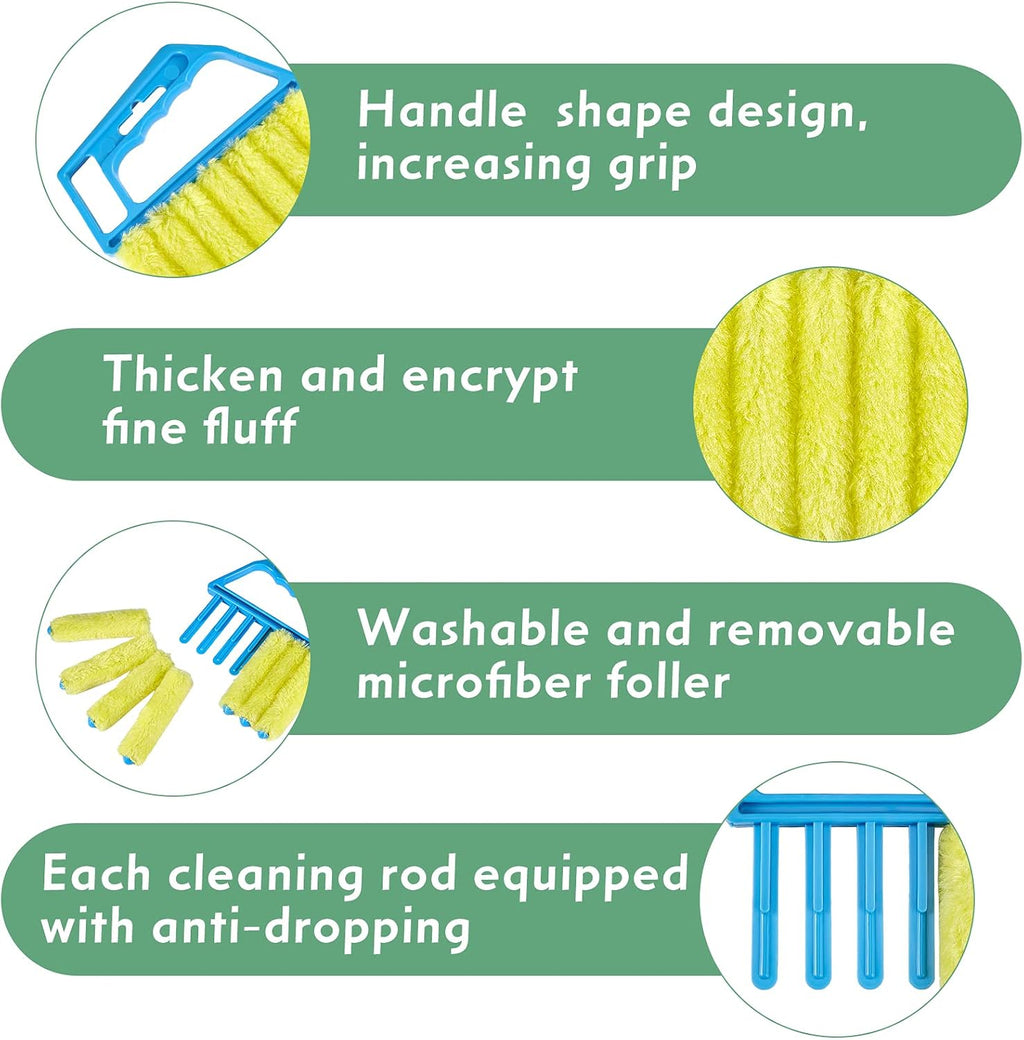 3 Pieces Blind Cleaner Duster Tool 7 Finger Dusting Cleaner for Window Venetian Washable Mini Brush Hand Held Tool for Air Conditioner Dust Dirt (3 Colors)