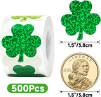 St.Patrick's Day Shamrock Stickers - 500Pcs 1.5'' Laser Shamrock Shape Stickers Roll Self Adhesive Holographic Green Irish Lucky Clover Sticker for Envelope Seal Card St.Patrick's Day (3 Color)
