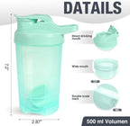 16oz Shaker Bottle, Leak Proof Sports Shaker for Protein Shakes, Pre Workout & Travel, BPA Free, Green, 16oz/500ml