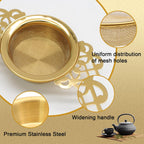 2 Pack Tea Strainers with Drip Bowls Stainless Steel Mesh Tea Infusers Loose Leaf Tea Filter with Handles Tea Steeper for Tea Juice Coffee Drinks, Gold