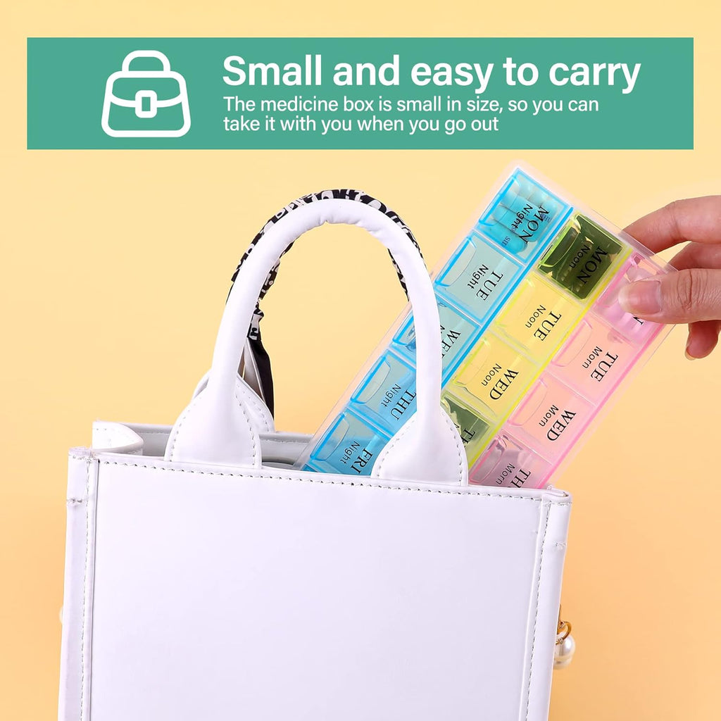 7 Day Pill Organizer 3 Compartments AM PM Evening 21 Slot Weekly Medication Storage Box