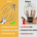 [Upgrade] K5AWW Replacement Whole Stainless Steel Wire Whip for 5 Quart Bowl-Lift 6-Wire Whip Kitchenaid mixer Attachment,Whole Body Food Grade Stainless Steel, Healthier, Rust free, More Durablee