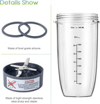 New Blender Cup and Blade Replacement Parts 32oz Cup and Extractor Blade and 2 Rubber Gaskets 4-Piece Compatible with NutriBullet High-Speed Blender/Mixer System 600W/900W Series