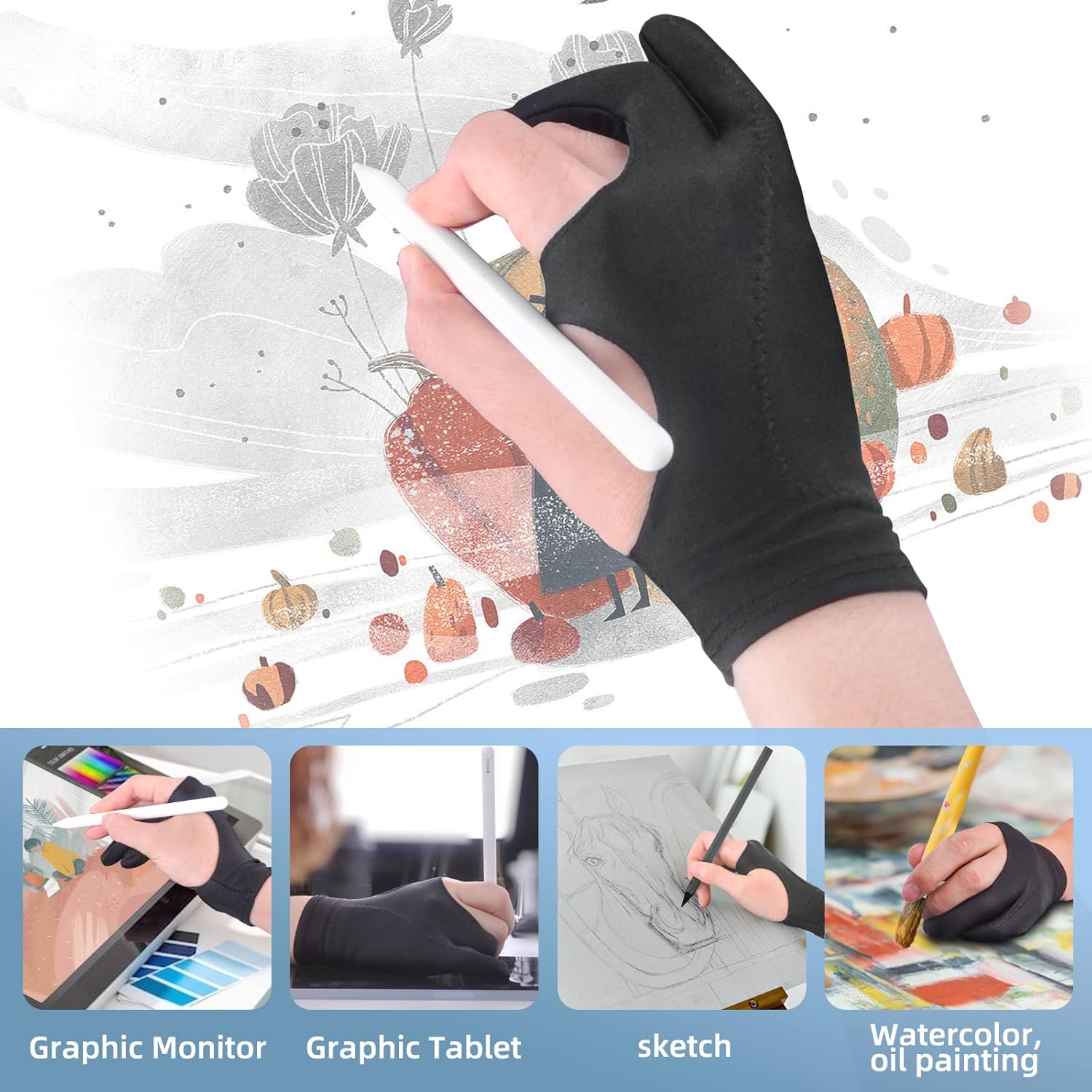 Artist Drawing Glove 3-Layer Palm Rejection [2 Pack Black and Pink]