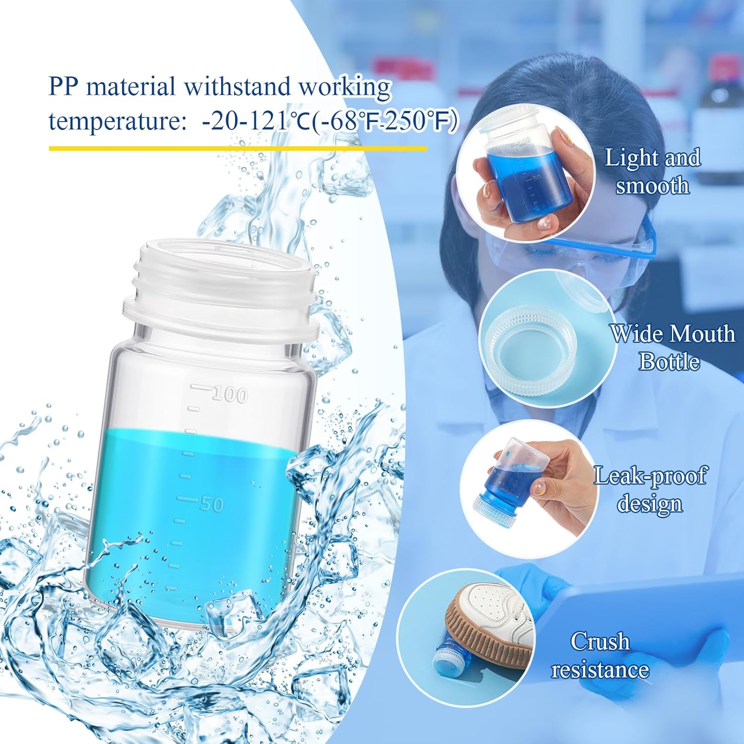 12 Pcs Plastic Sample Bottles with Screw Cap, Liquid Containers with Lid for Lab Reagent Sample Medicine Pill Water Storage, Travel Bottles(Clear,3oz 100ml,Wide Mouth-white Scale)