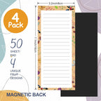 Magnetic Notepads for Refrigerator - Flower Design, 50 Sheets Per Pad, 4 Pack Memo Pads for Grocery Lists and To-Dos