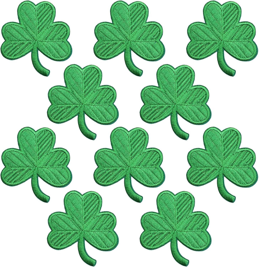 10Pcs Shamrock Iron on Patches, St Patricks Day Iron on Patches, Green Embroidered Emblem Lucky Clover Sew on Appliques for Clothing, Uniforms, Hats, Backpacks, Jackets, Pants, Accessories