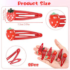 8PCS Small Strawberry Hair Clips, Metal Snap Hair Clips for Women Girls, Cute Hairs Barrettes Cute Strawberry Hairs Accessories for Girls Toddlers Kids and Teens Gifts Red