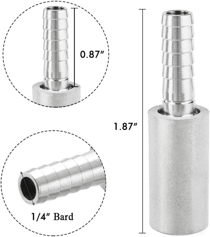 Stainless Steel Aeration Stone, 0.5 Micron Diffion Stone with 1/4" Hose Barb, Stainless Steel Aeration Oxygenation Stone Carbonating Stone for Home Brewing Beer (Pack of 2)