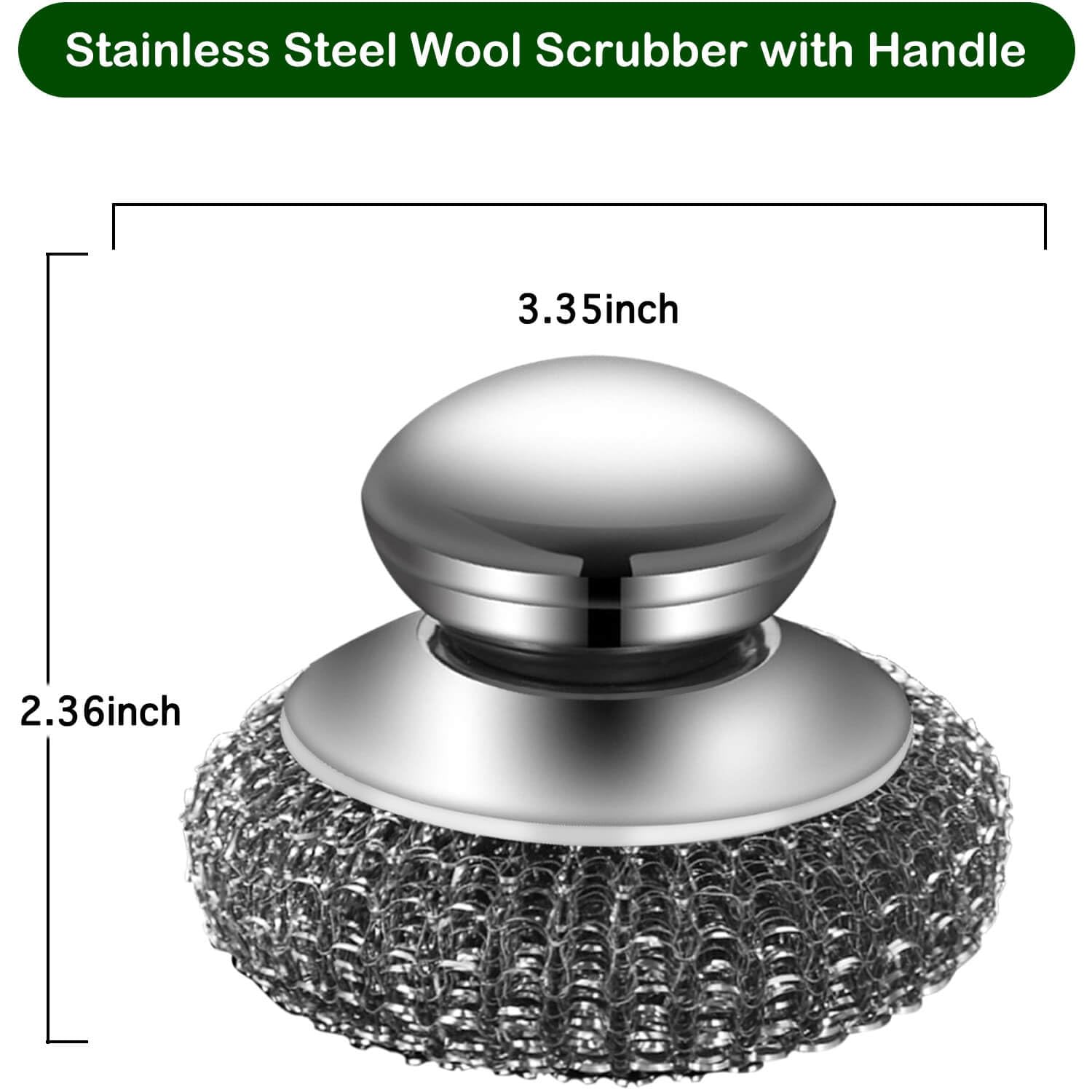 Steel Wool Scrubber with 2 Handles & 3 Replacement Wire Sponge(Scouring Pads) - Stainless Metal Cleaner Heavy Duty Brh for Pots, Pans, Cast Iron, Grill, Sink, Dishes, Stove, Kitchen Deep Clean